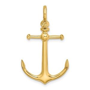 14k Yellow Gold Nautical 3-D Anchor with Shackle Bail Necklace Charm Pendant